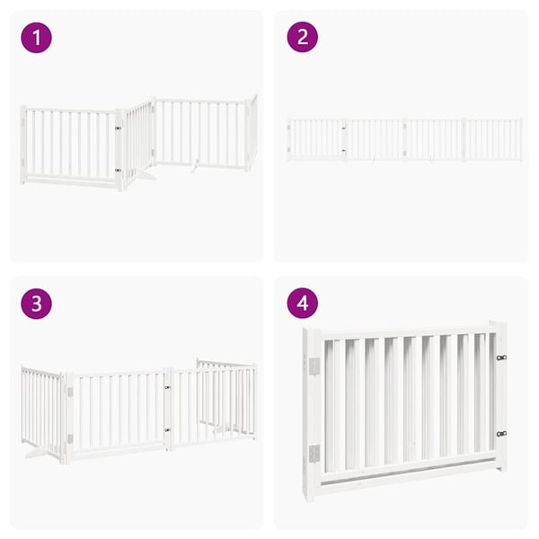 vidaXL Hundeport dør sammenleggbar 4 paneler hvit 320 cm heltre gran