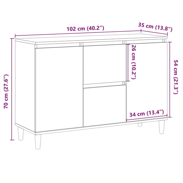 vidaXL Skjenk gammelt tre 102x35x70 cm konstruert tre