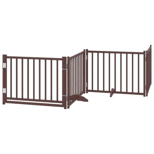 vidaXL hundelåge m. dør 4 paneler 320 cm foldbar massivt gran brunt eg
