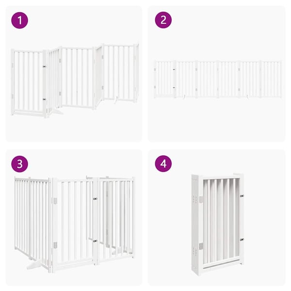 vidaXL Hundeport dør sammenleggbar 6 paneler hvit 300 cm heltre gran