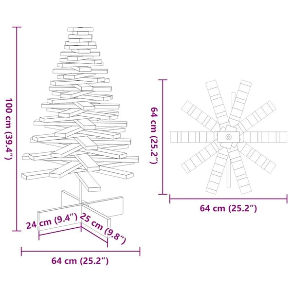 vidaXL Juletre av tre til pynt voksbrun 100 cm heltre furu