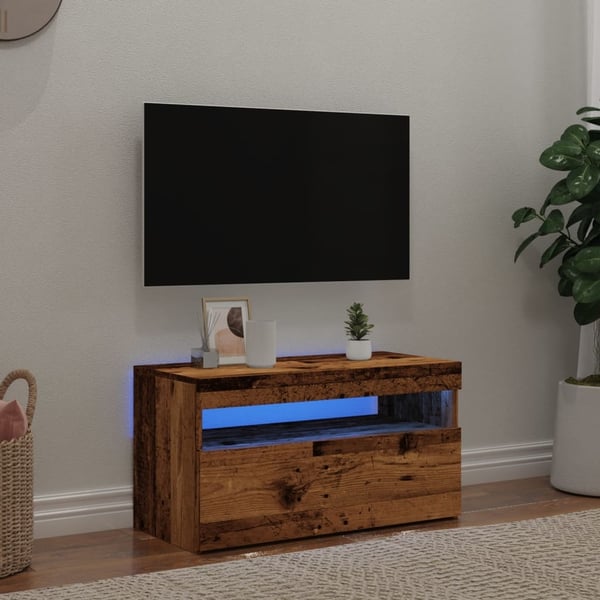 vidaXL TV-benk med LED-lys gammelt tre 75x35x40 cm konstruert tre