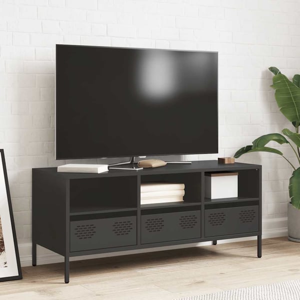 vidaXL TV-benk svart 101,5x39x43,5 cm kaldvalset stål