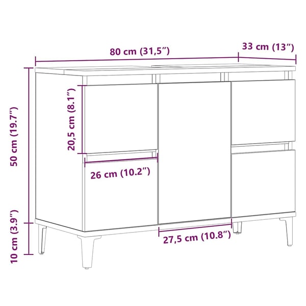 vidaXL Servantskap artisan eik 80x33x60 cm konstruert tre