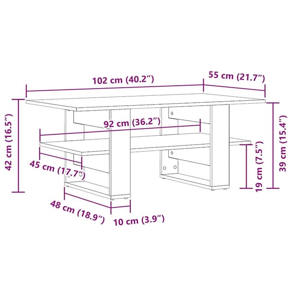 vidaXL Sohvapöytä vanha puu 102x55x42 cm tekninen puu