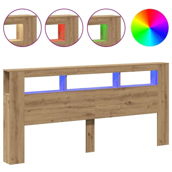 vidaXL Sengegavl med LED artisan eik 220x18,5x103,5 cm konstruert tre