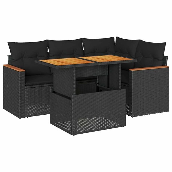 vidaXL sofasæt til haven 5 dele med hynder polyrattan akacietræ sort