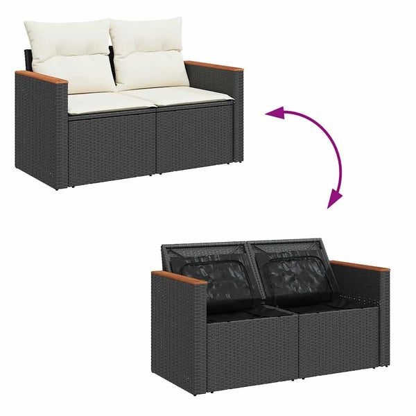 vidaXL sofasæt til haven 6 dele med hynder polyrattan akacietræ sort