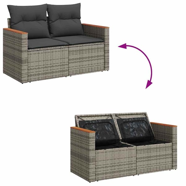 vidaXL sofaesæt til haven 7 dele med hynder polyrattan akacietræ grå