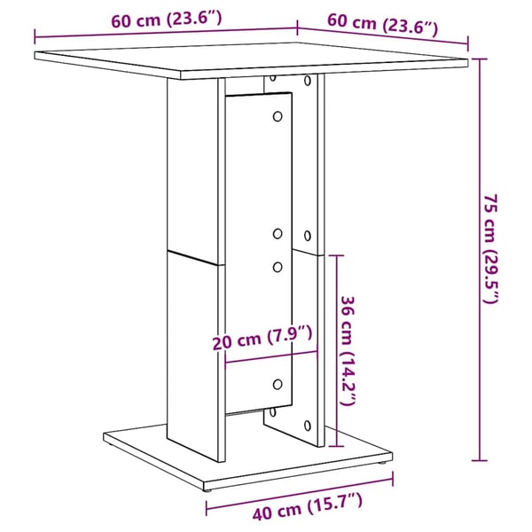 vidaXL Bistrobord artisan eik 60x60x75 cm konstruert tre