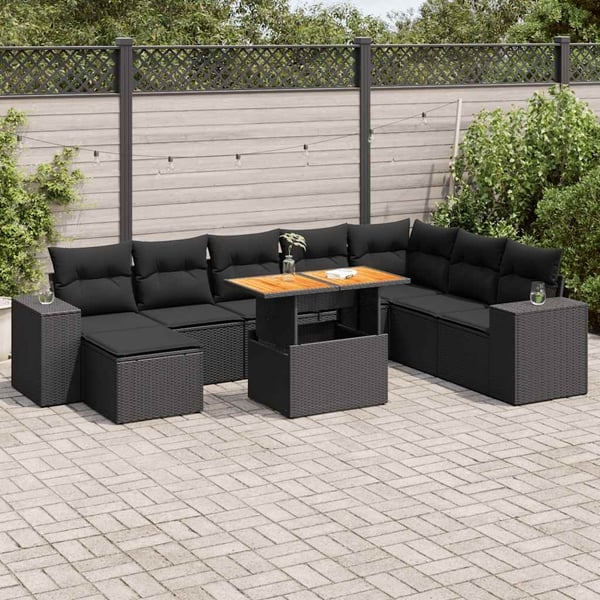 vidaXL sofasæt til haven 9 dele med hynder polyrattan akacietræ sort