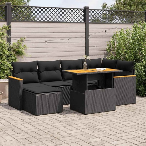 vidaXL sofasæt til haven 7 dele med hynder polyrattan akacietræ sort