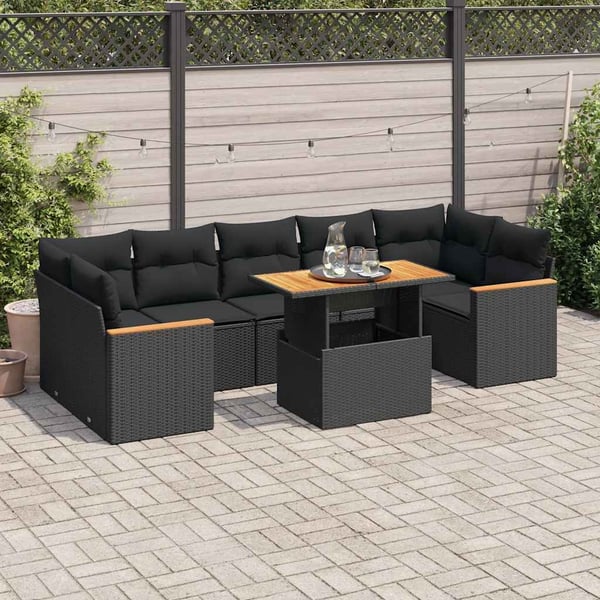 vidaXL sofasæt til haven 8 dele med hynder polyrattan akacietræ sort