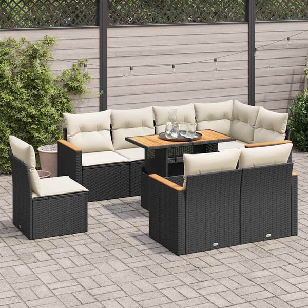 vidaXL sofasæt til haven 9 dele med hynder polyrattan akacietræ sort