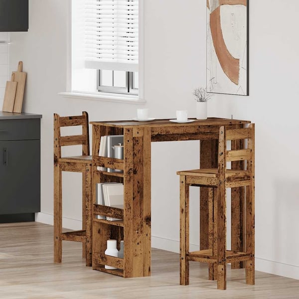 vidaXL Barbord med oppbevaring gammelt tre 102x50x103,5 cm