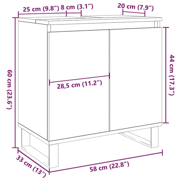 vidaXL Baderomsskap gammelt tre 58x33x60 cm konstruert tre