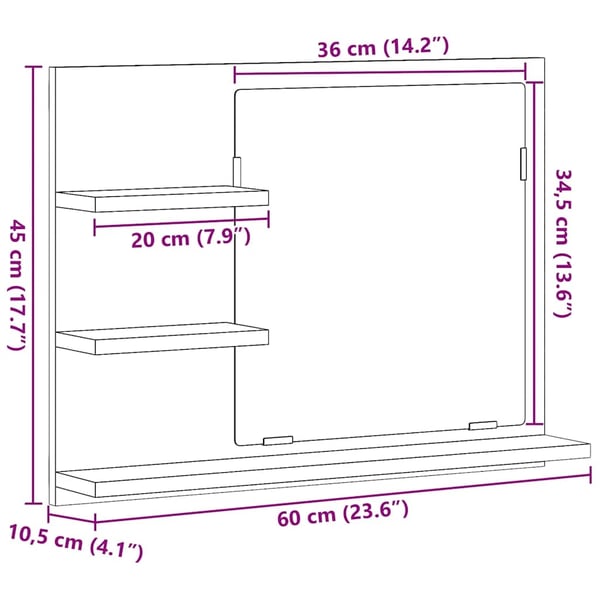 vidaXL Baderomshylle med speil artisan eik 60x10,5x45 cm