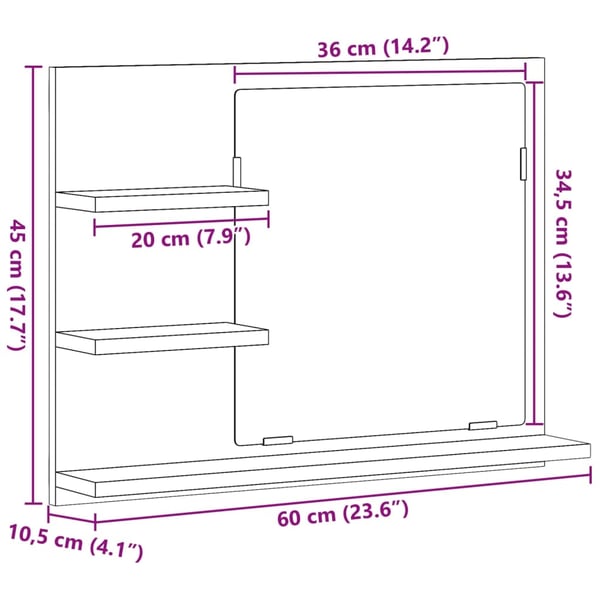 vidaXL Kylpyhuoneen peilikaappi vanha puu 60x10,5x45 cm