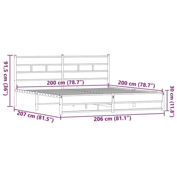 vidaXL Sengeramme i metall uten madrass brun eik 200x200 cm