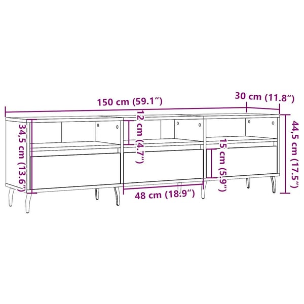 vidaXL TV-benk gammelt tre 150x30x44,5 cm konstruert tre