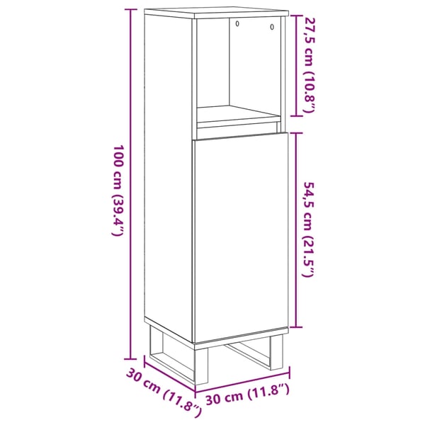 vidaXL Baderomsskap gammelt tre 30x30x100 cm konstruert tre
