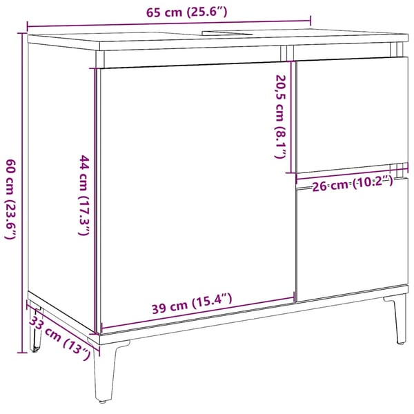 vidaXL Servantskap betonggrå 65x33x60 cm konstruert tre