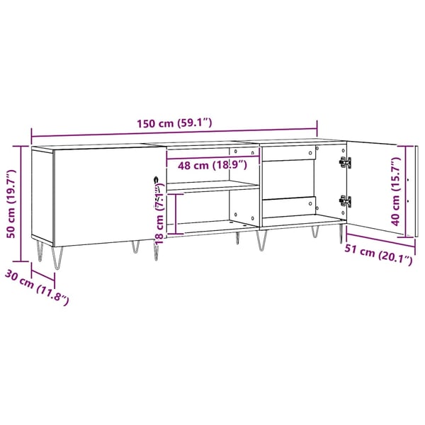 vidaXL TV-benk artisan eik 150x30x50 cm konstruert tre