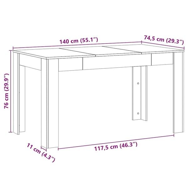 vidaXL Spisebord artisan eik 140x74,5x76 cm konstruert tre