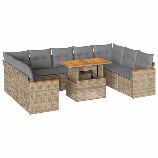 vidaXL sofasæt til haven 10 dele med hynder polyrattan akacietræ beige
