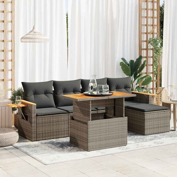 vidaXL sofasæt til haven 6 dele med hynder polyrattan akacietræ grå