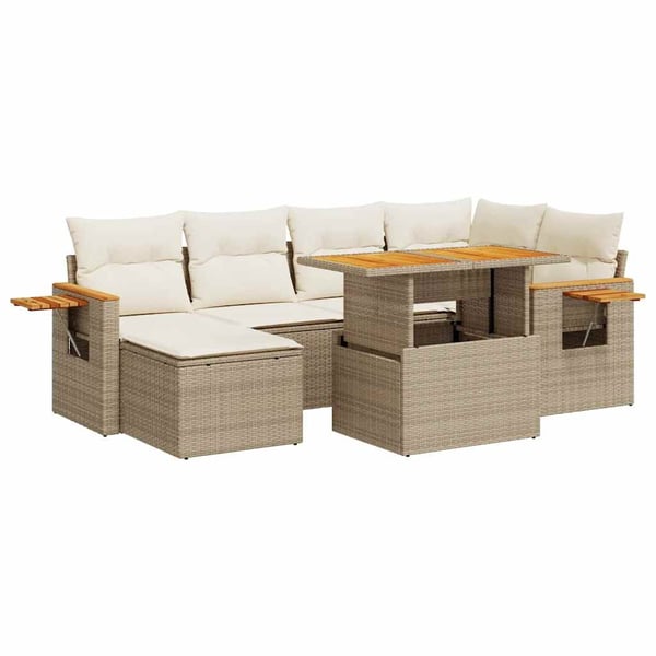vidaXL sofasæt til haven 7 dele med hynder polyrattan akacietræ beige