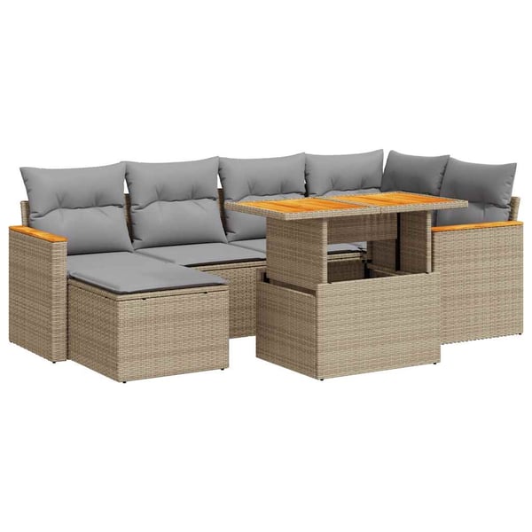 vidaXL sofasæt til haven 7 dele med hynder polyrattan akacietræ beige
