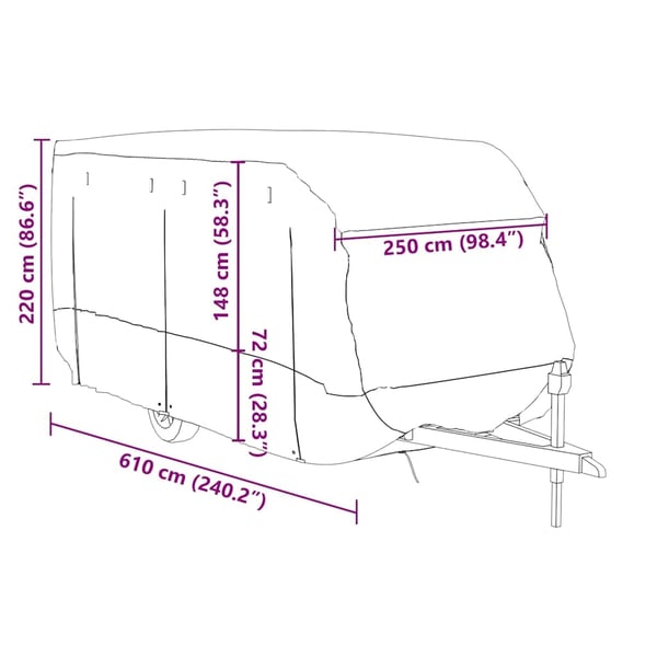 vidaXL Campingvogntrekk grå 610x250x220 cm ikke-vevet stoff