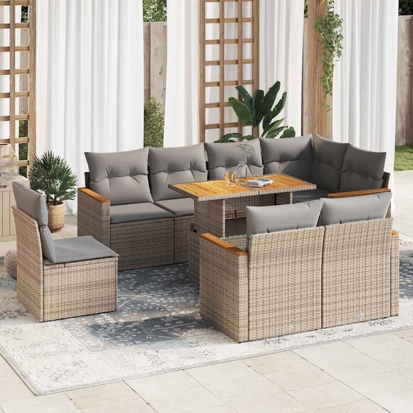 vidaXL sofasæt til haven 9 dele med hynder polyrattan akacietræ beige