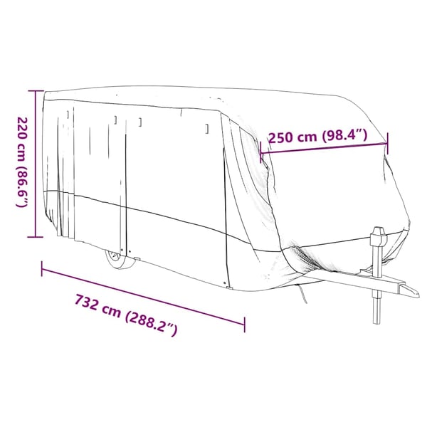 vidaXL Campingvogntrekk grå 732x250x220 cm ikke-vevet stoff