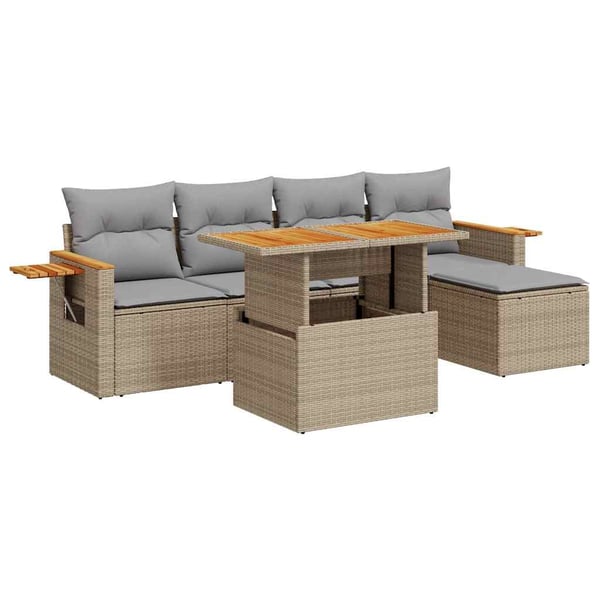 vidaXL sofasæt til haven 6 dele med hynder polyrattan akacietræ beige