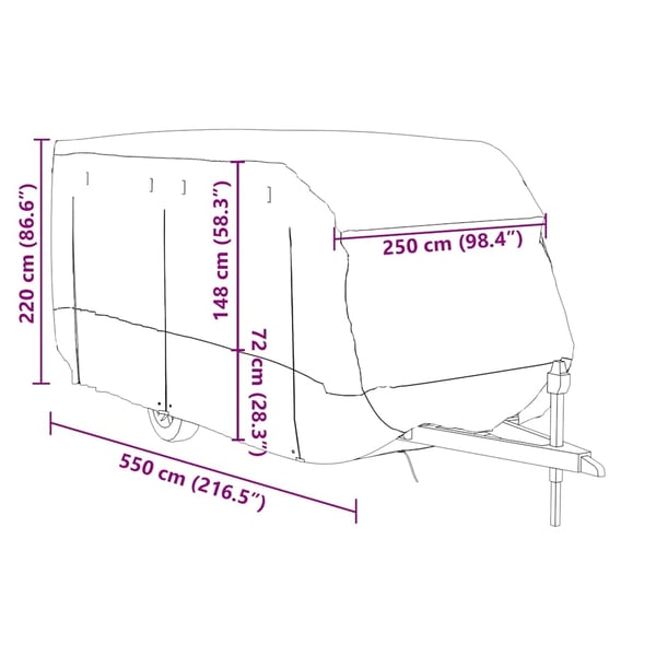 vidaXL Campingvogntrekk grå 550x250x220 cm ikke-vevet stoff