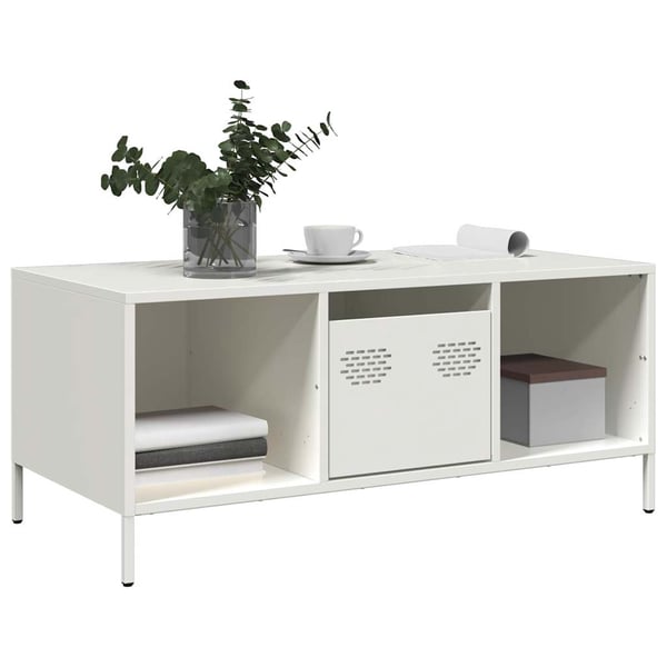 vidaXL Salongbord hvit 101,5x50x43,5 cm kaldvalset stål
