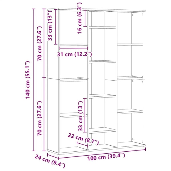 vidaXL Bokhylle/Romdeler artisan eik 100x24x140 cm konstruert tre