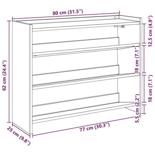 vidaXL Skohylle artisan eik 80x25x62 cm konstruert tre