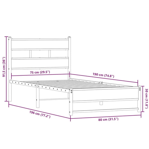 vidaXL sengeramme uden madras 75x190 cm metal røget egetræsfarve