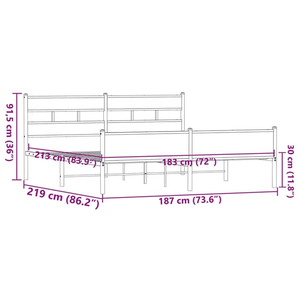 vidaXL Sengeramme i metall uten madrass brun eik 183x213 cm