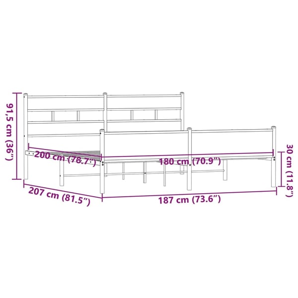 vidaXL Sengeramme i metall uten madrass brun eik 180x200 cm