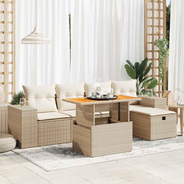 vidaXL sofasæt til haven 6 dele med hynder polyrattan akacietræ beige