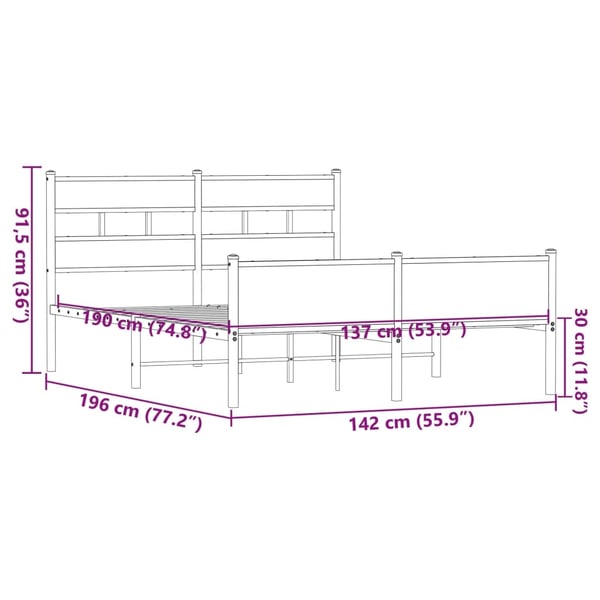 vidaXL Sengeramme uten madrass brun eik 137x190 cm konstruert tre