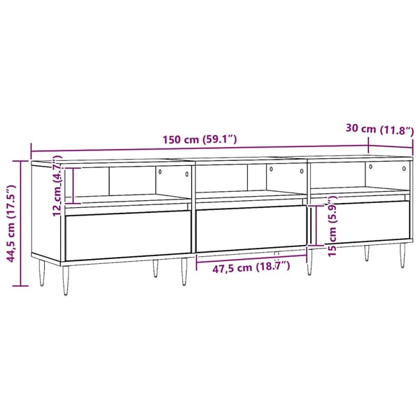 vidaXL TV-benk artisan eik 150x30x44,5 cm konstruert tre