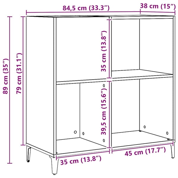 vidaXL vinylskab 84,5x38x89 cm konstrueret træ kunsteg