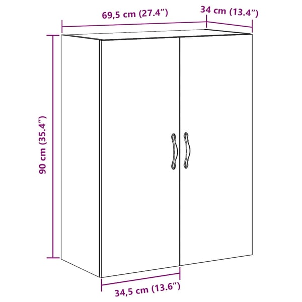 vidaXL Veggskap artisan eik 69,5x34x90 cm konstruert tre