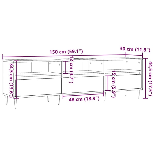vidaXL TV-benk gammelt tre 150x30x44,5 cm konstruert tre