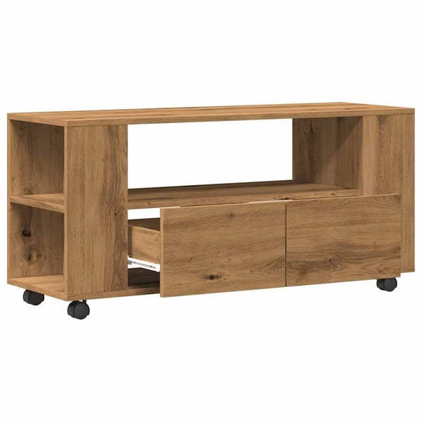 vidaXL TV-benk med hjul artisan eik 102x34,5x43 cm konstruert tre